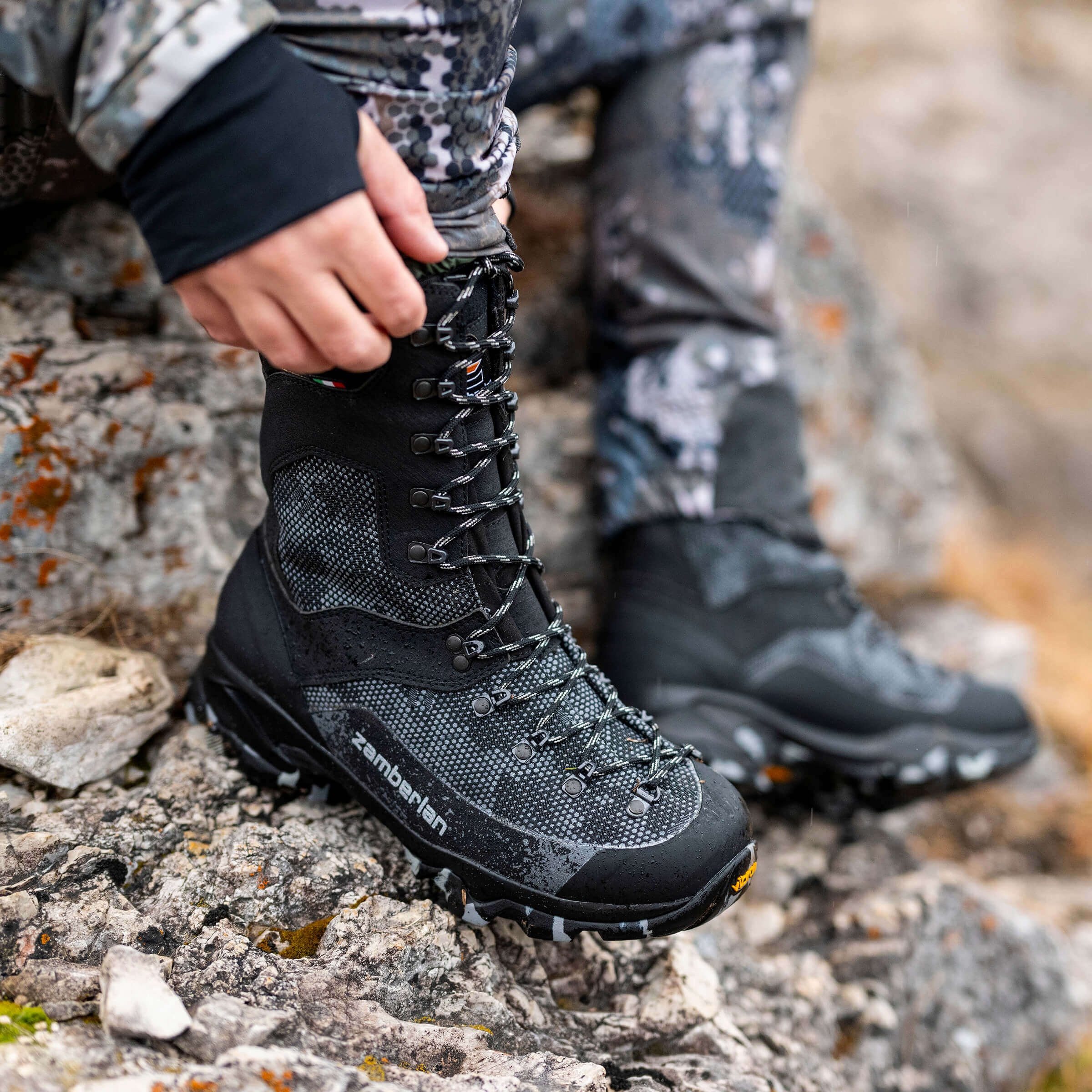 Zamberlan Adak 10 GTX RR hunting boots in shark camo. 
